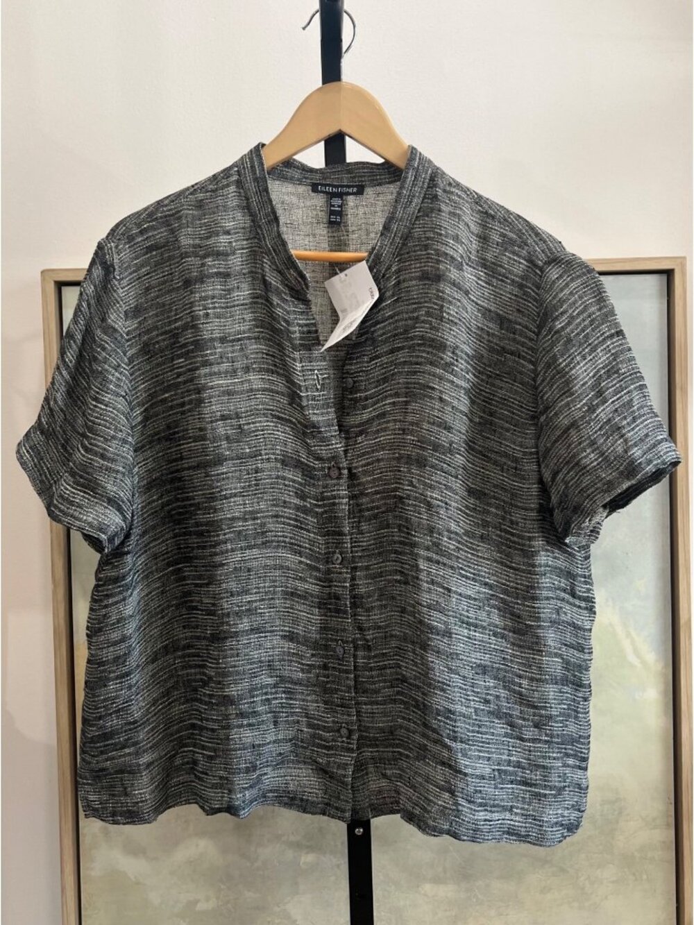 Eileen Fisher Short Sleeve Organic Linen Blend Button-Up Shirt Size XL
